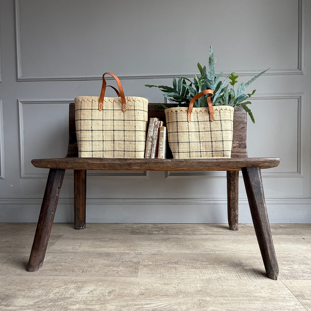 Raffia Checked Shopping Bag | Medium 