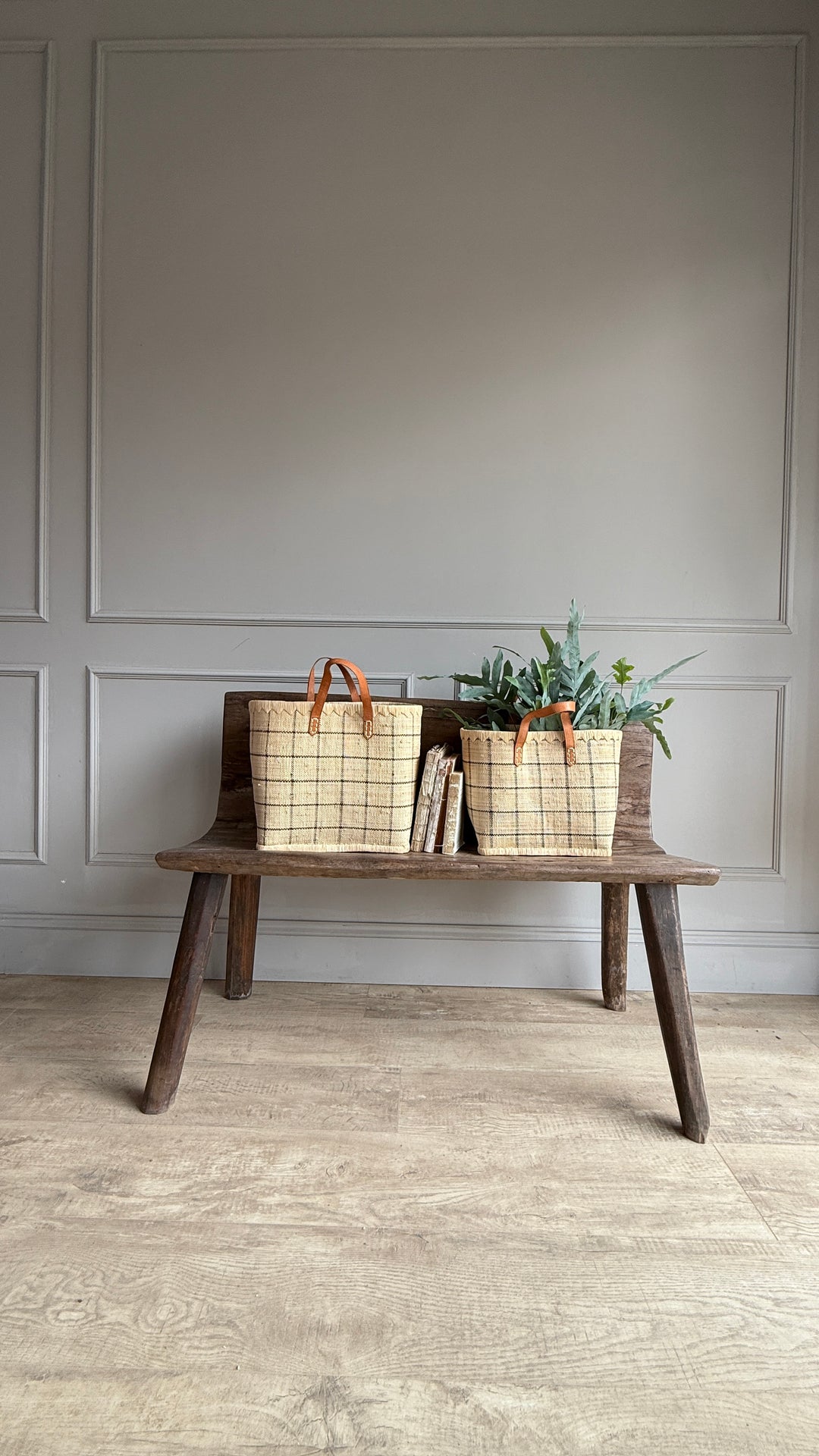 Raffia Checked Shopping Bag | Medium