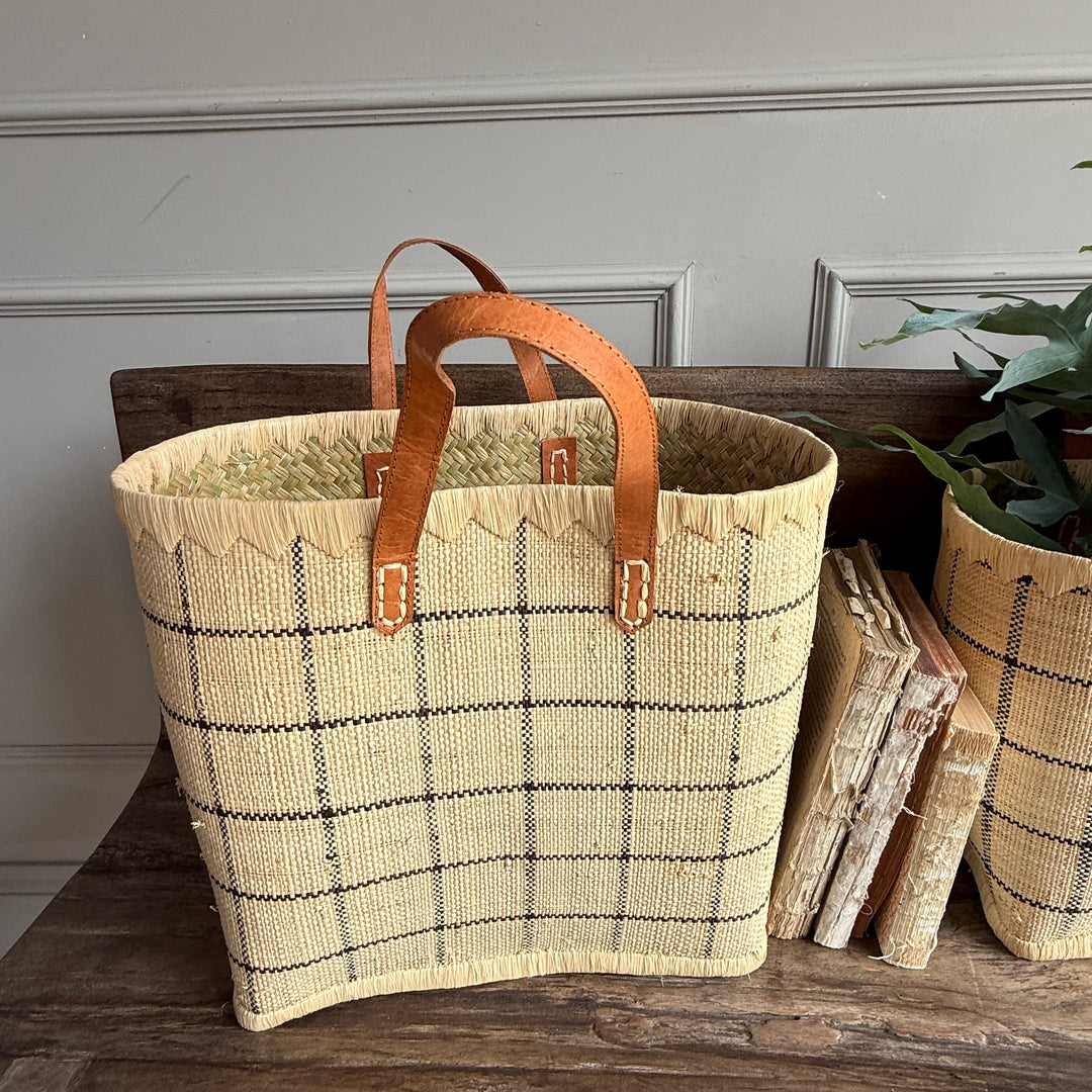Raffia Checked Shopping Bag | Medium