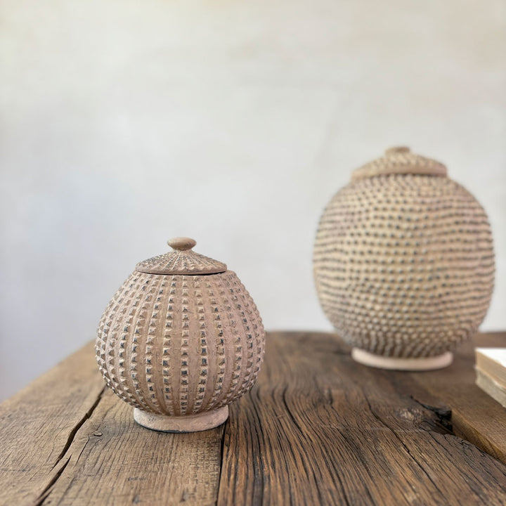 Raised speckle pot small with large in background