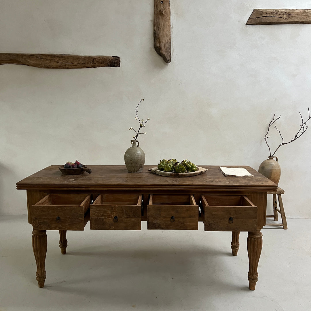 Reclaimed dark wood kitchen island / entrance hall table