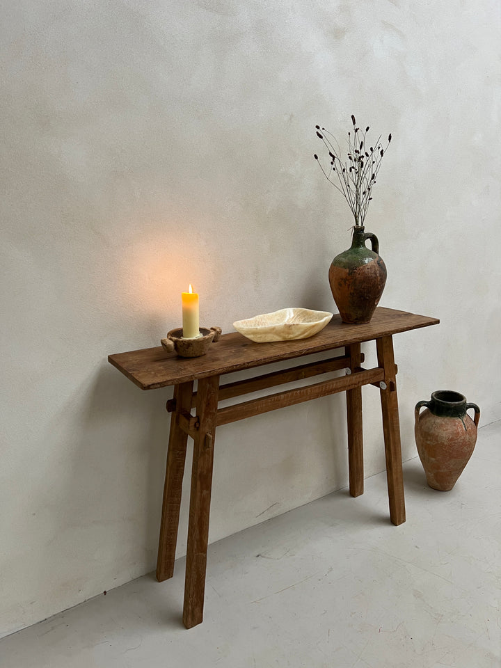 Reclaimed dark wood rustic console table 120x30cm