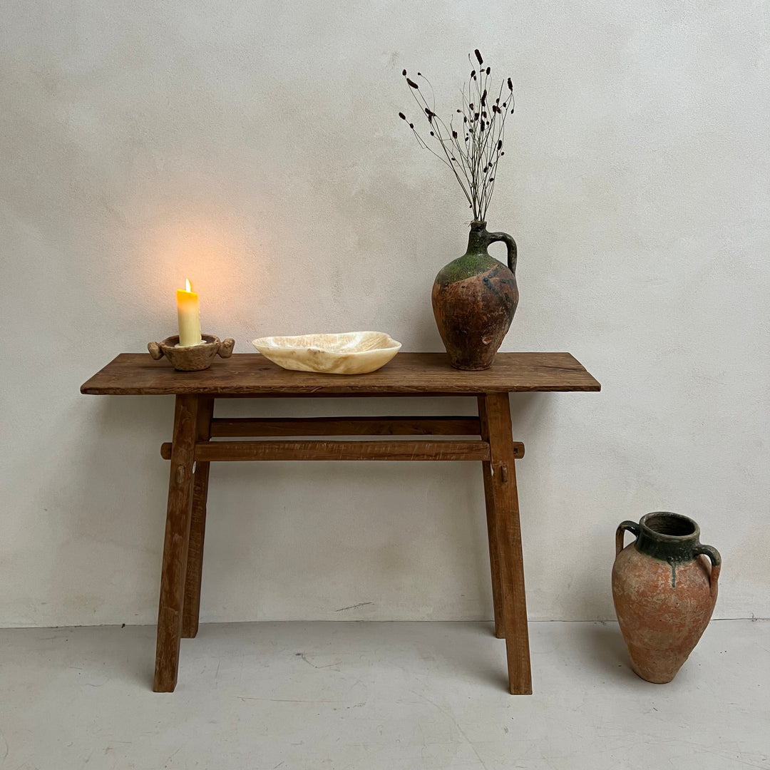 Reclaimed dark wood rustic console table 120x30cm