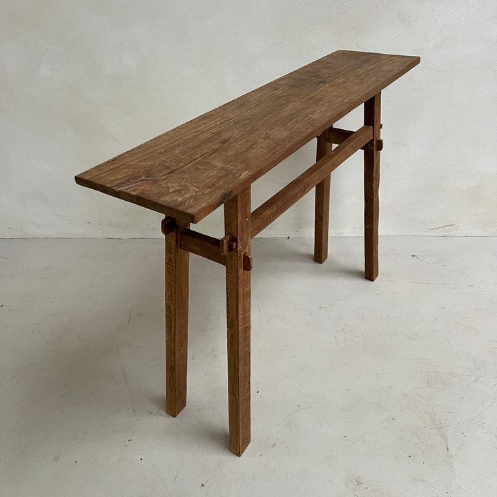 Reclaimed dark wood rustic console table 120x30cm