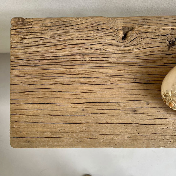 Reclaimed elm rustic console table | Barnaby surface detail