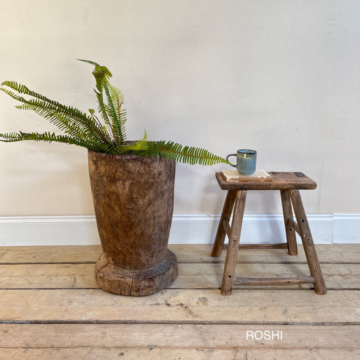 XL Antique Rustic Wooden Mortar