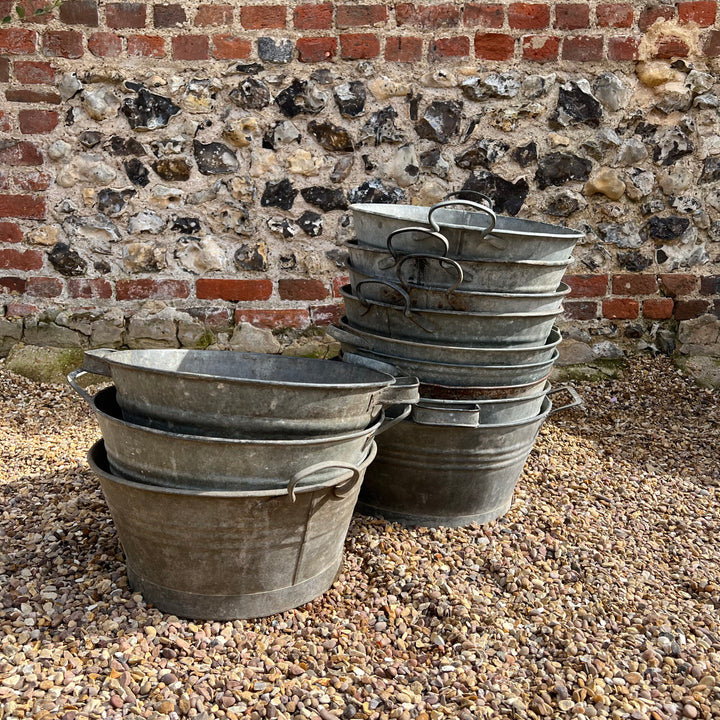 Round vintage galvanised planter stacked collection