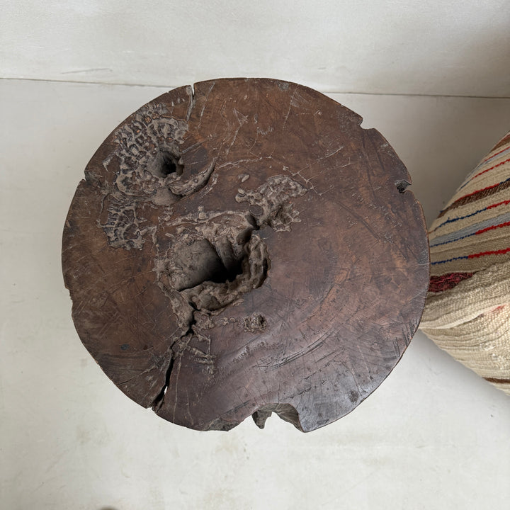 Rustic Antique Sugar Grinder round side table | Coco