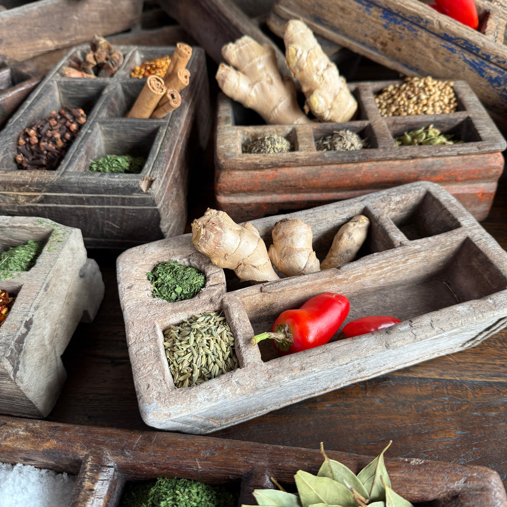 Rustic Antique Wooden Spice Tray