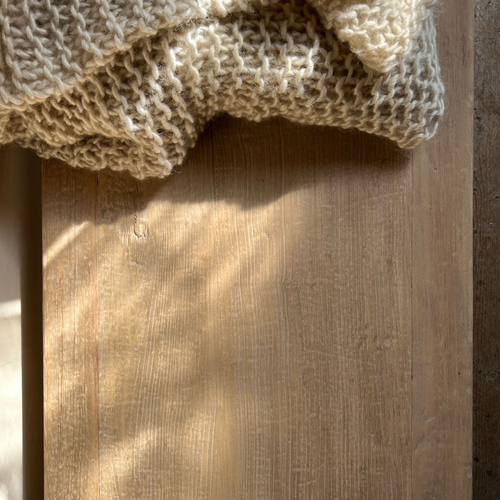 Rustic Coffee Table Porthleven surface detail in dappled sunlight