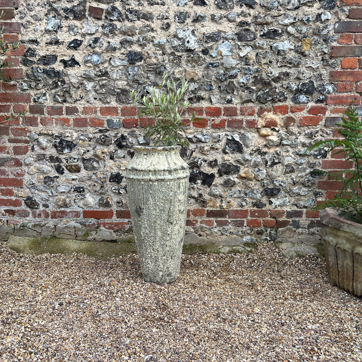 Rustic Glazed Tall Garden Urn | Agnes outside