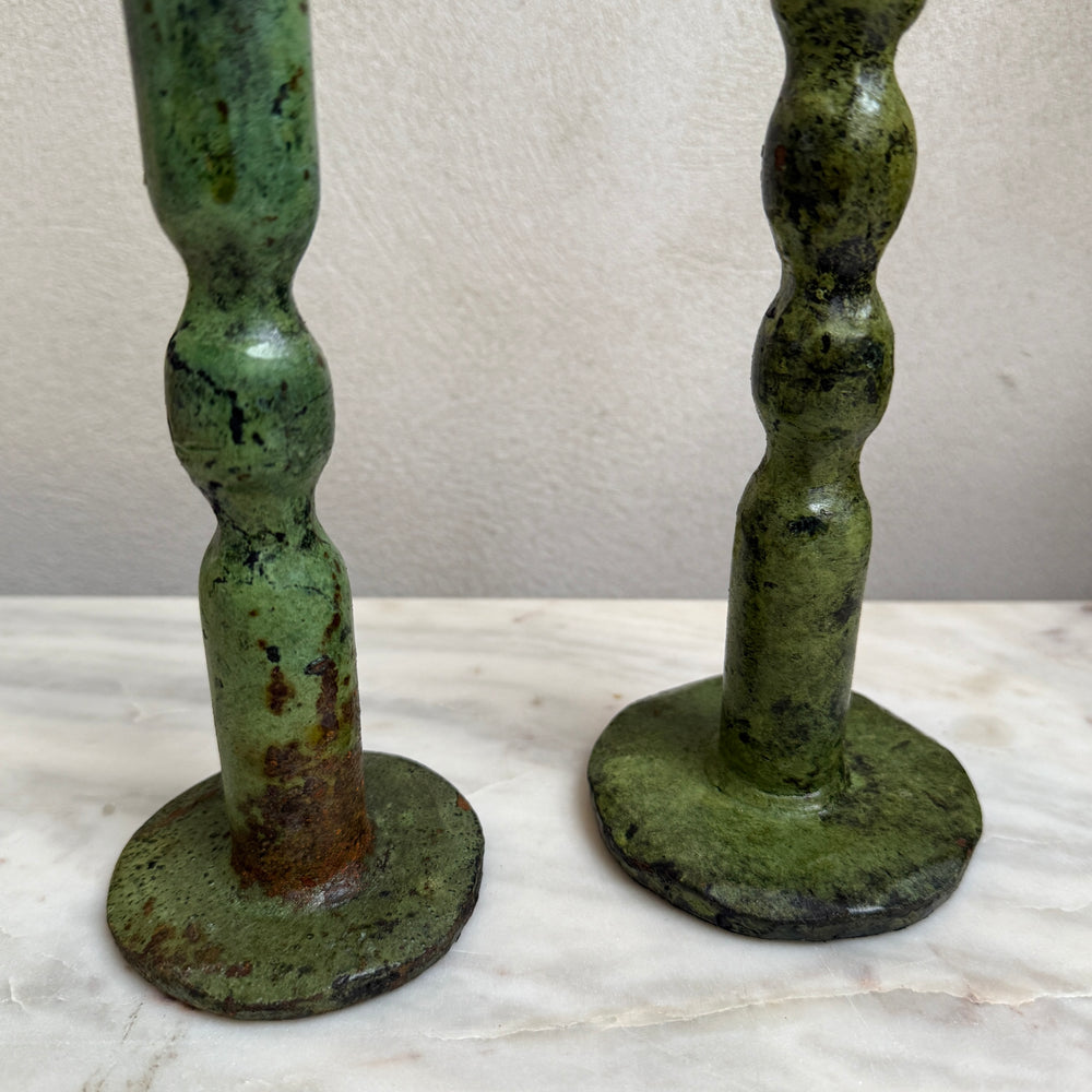 Rustic Green Iron Candlestic