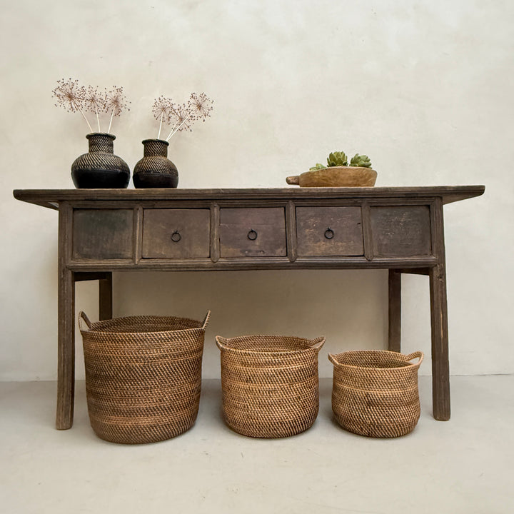 Rustic Handwoven Round Basket | Gilly