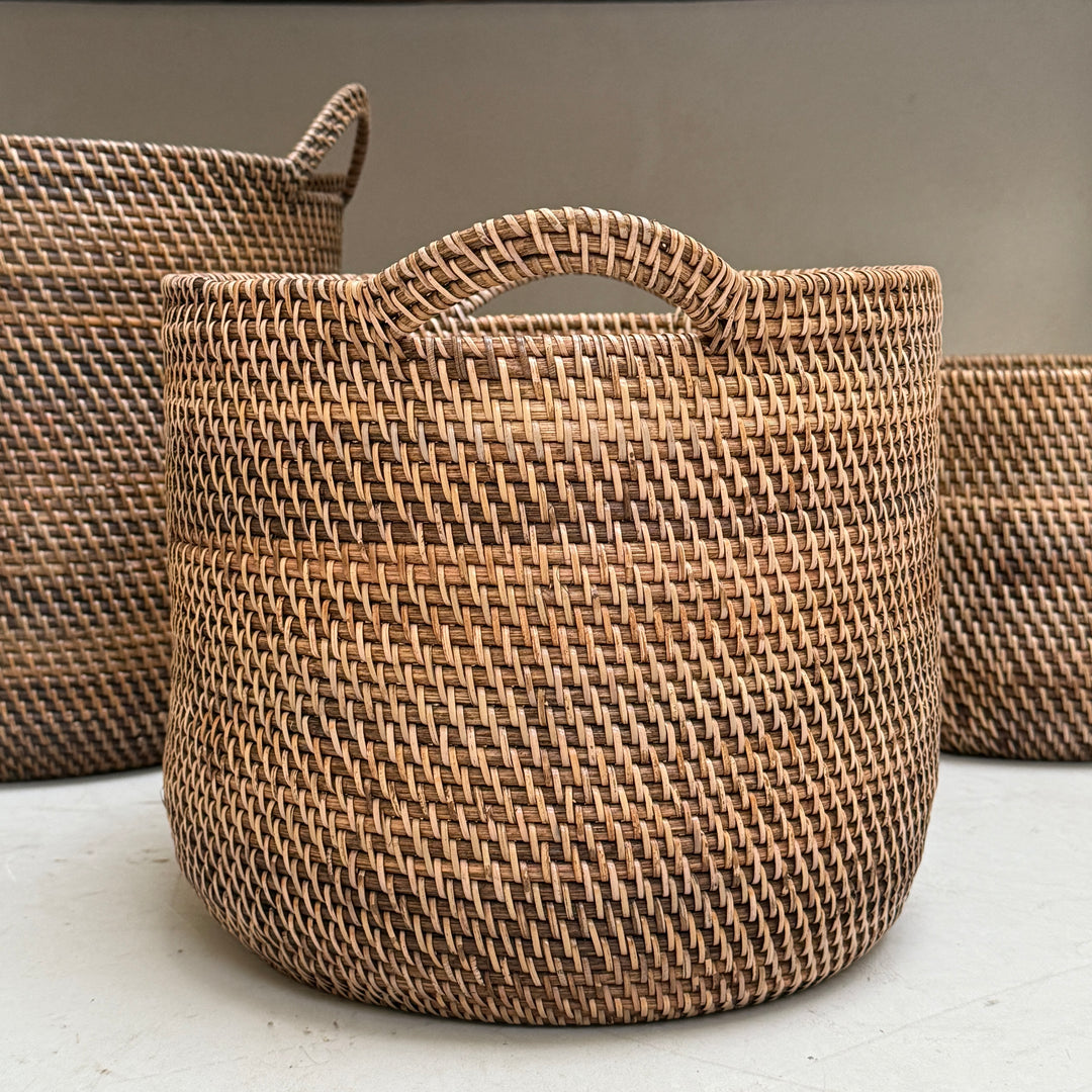Rustic Handwoven Round Basket | Gilly 