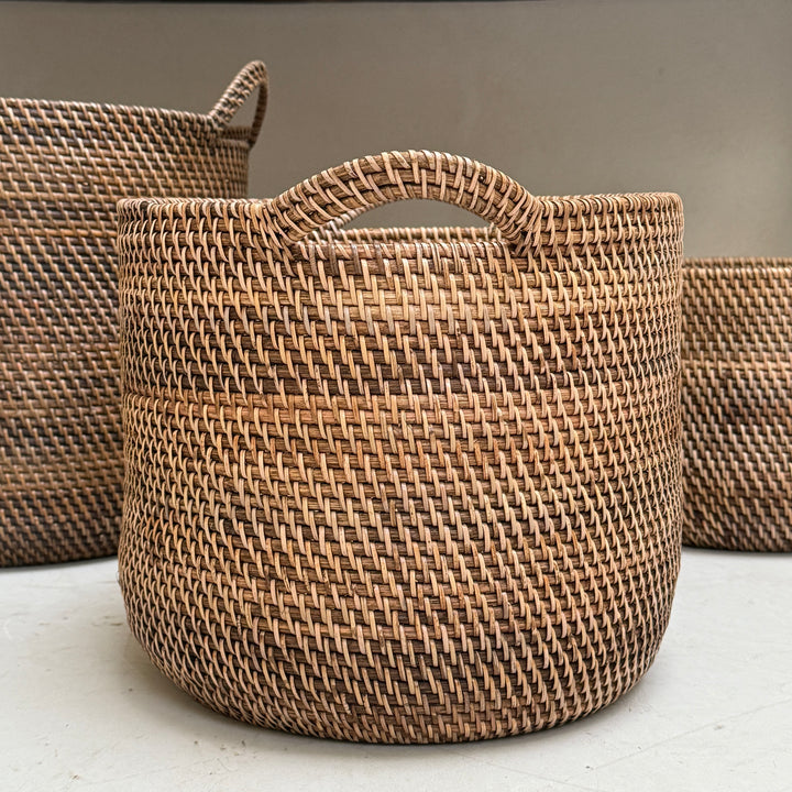 Rustic Handwoven Round Basket | Gilly 