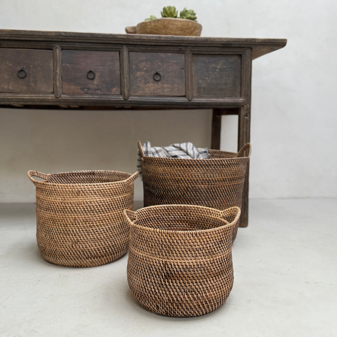 Rustic Handwoven Round Basket | Gilly