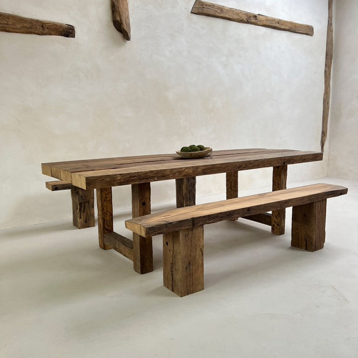 Rustic Oak Beam Dining Table with benches