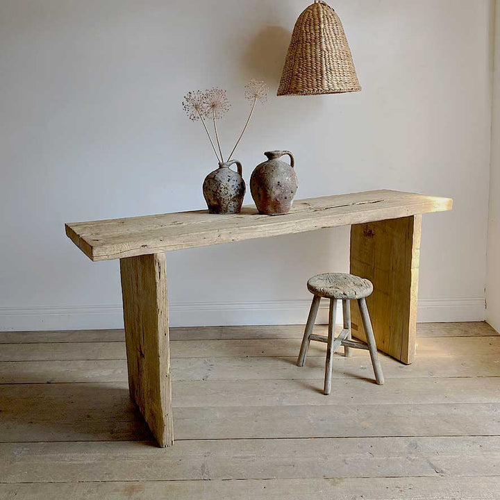 Rustic Reclaimed Wood St Ives Console Table at an angle