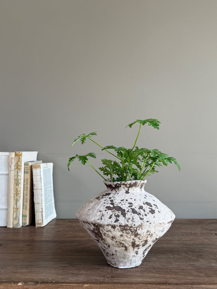 Front view of the Rustic Stoneware Decorative Vase highlighting its sculptural silhouette, textured finish and handcrafted artisan character.
