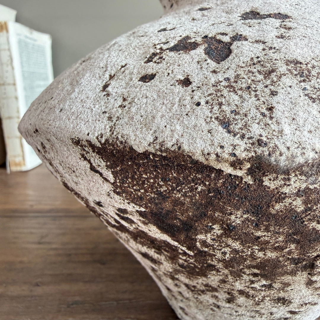 Close-up of the aged stoneware finish on the Rustic Stoneware Decorative Vase, showcasing its artisan texture and naturally distressed character.
