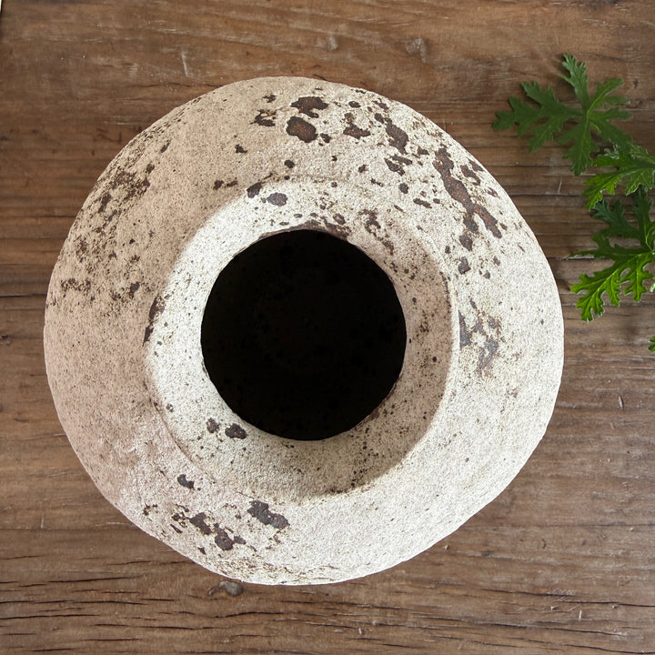 Top view of the Rustic Stoneware Decorative Vase showing the opening and handcrafted stoneware construction.

