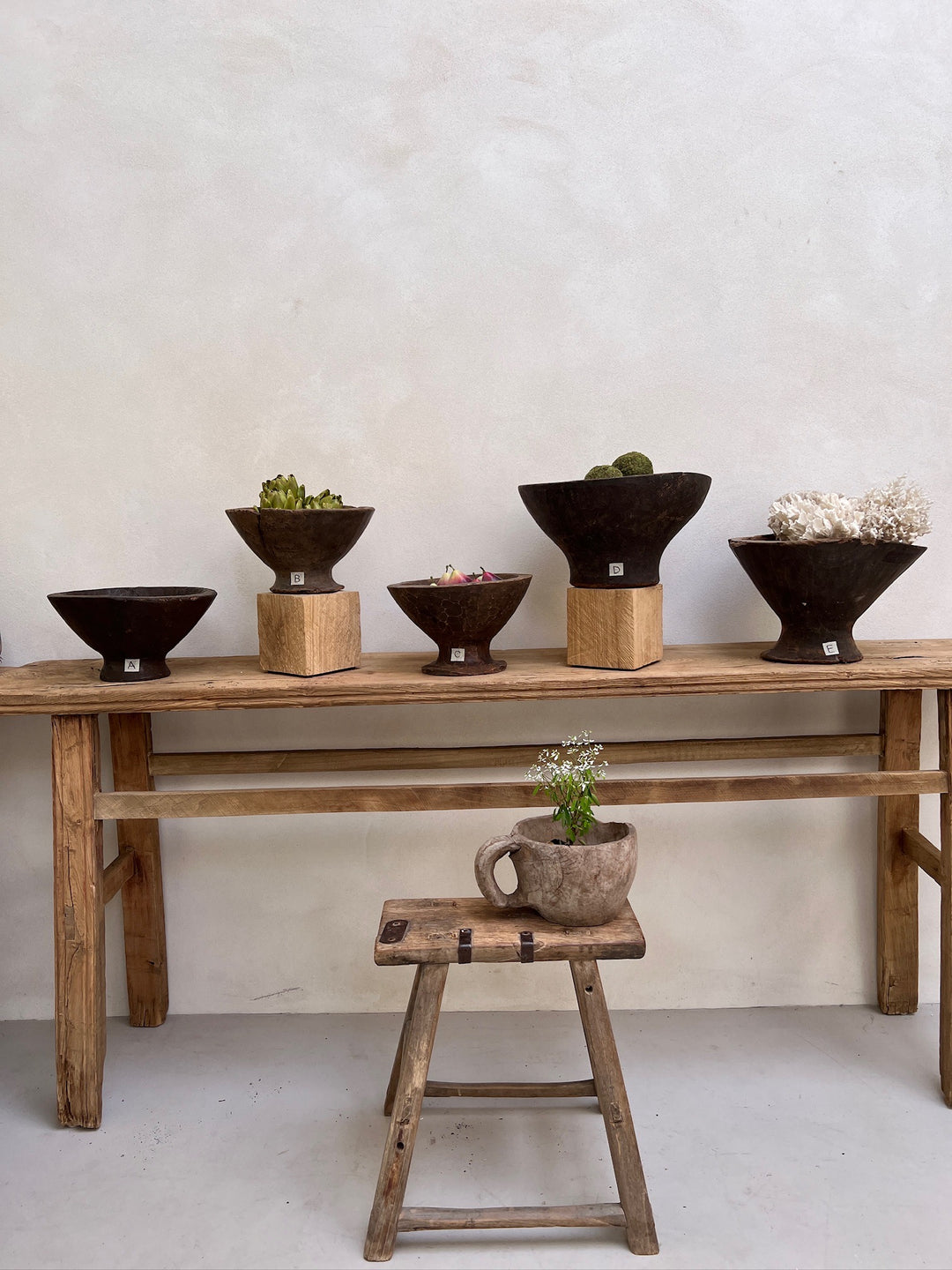 Rustic Tall Wooden Bowl on console table