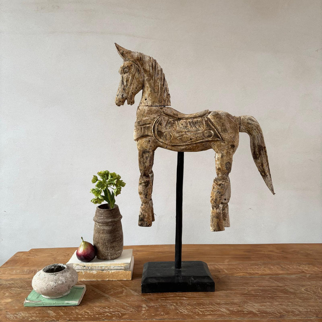 Rustic Wooden Horse On Stand