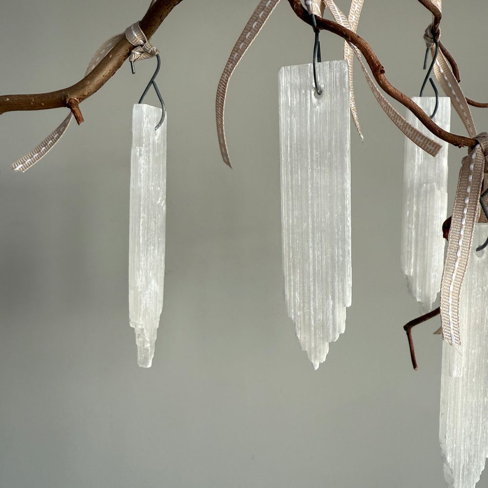 Set of six selenite crystal ornaments