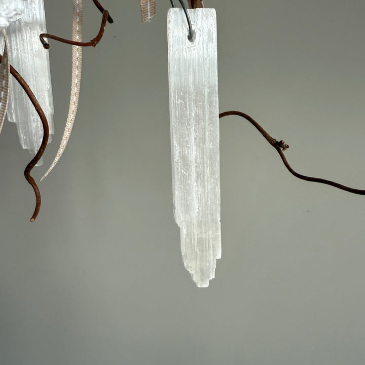 Set of six selenite crystal ornaments 