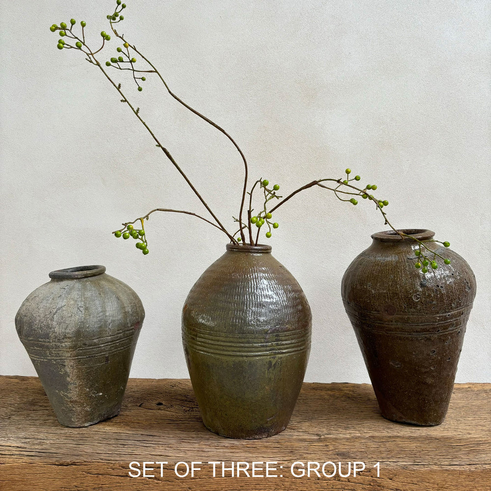 Set of three: Antique Green Preserve Pots Group1