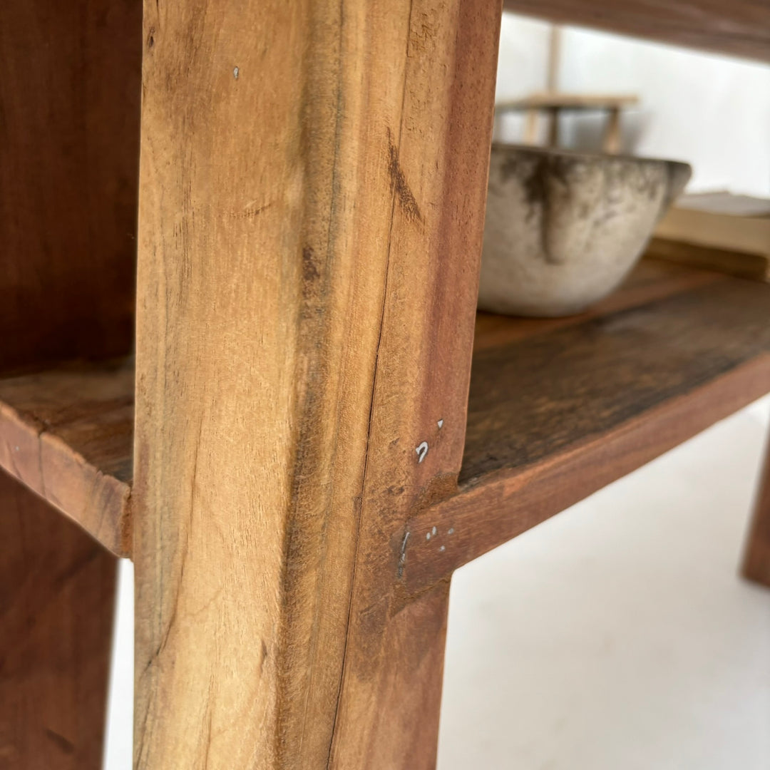 Slim reclaimed console with shelf detail