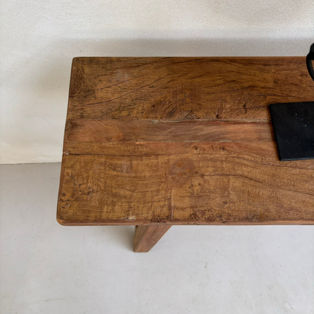 Slim reclaimed console with shelf top detail