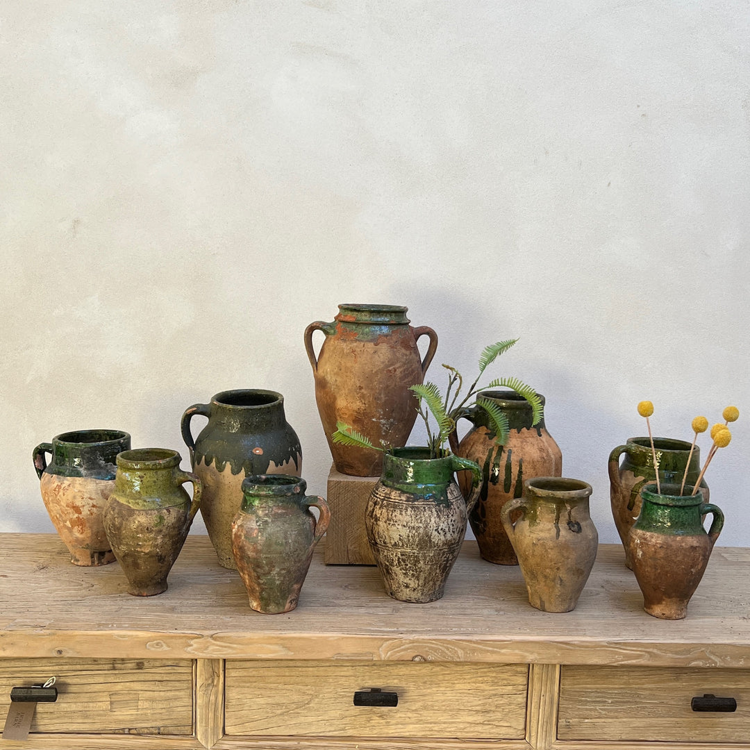 Small Olive Antique Urns group