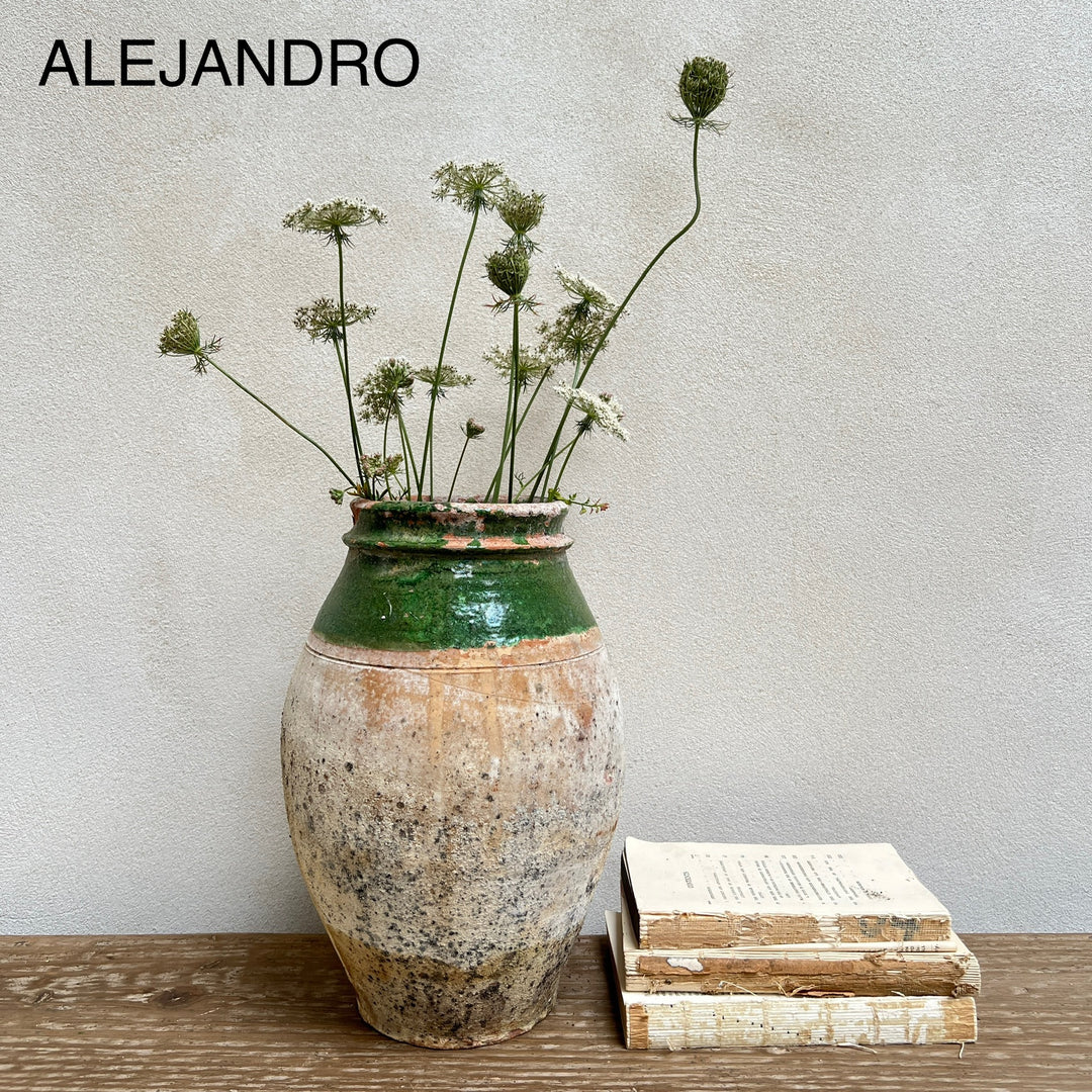 Small Olive Antique Urns
