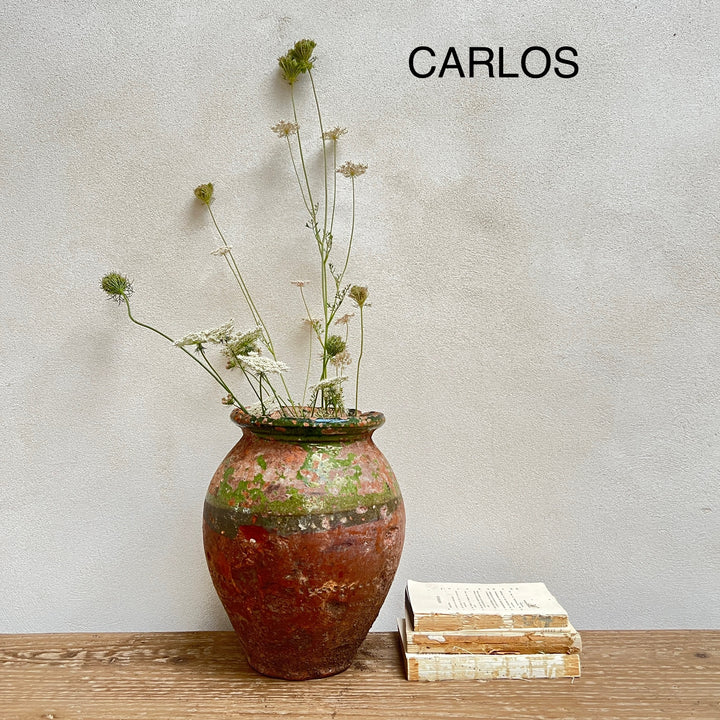 Small Olive Antique Urns