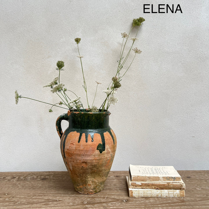 Small Olive Antique Urns