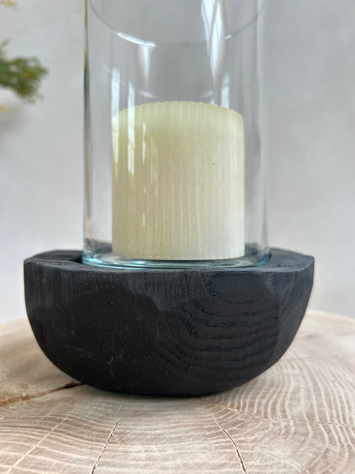 Small hurrican yakisugi wooden lantern