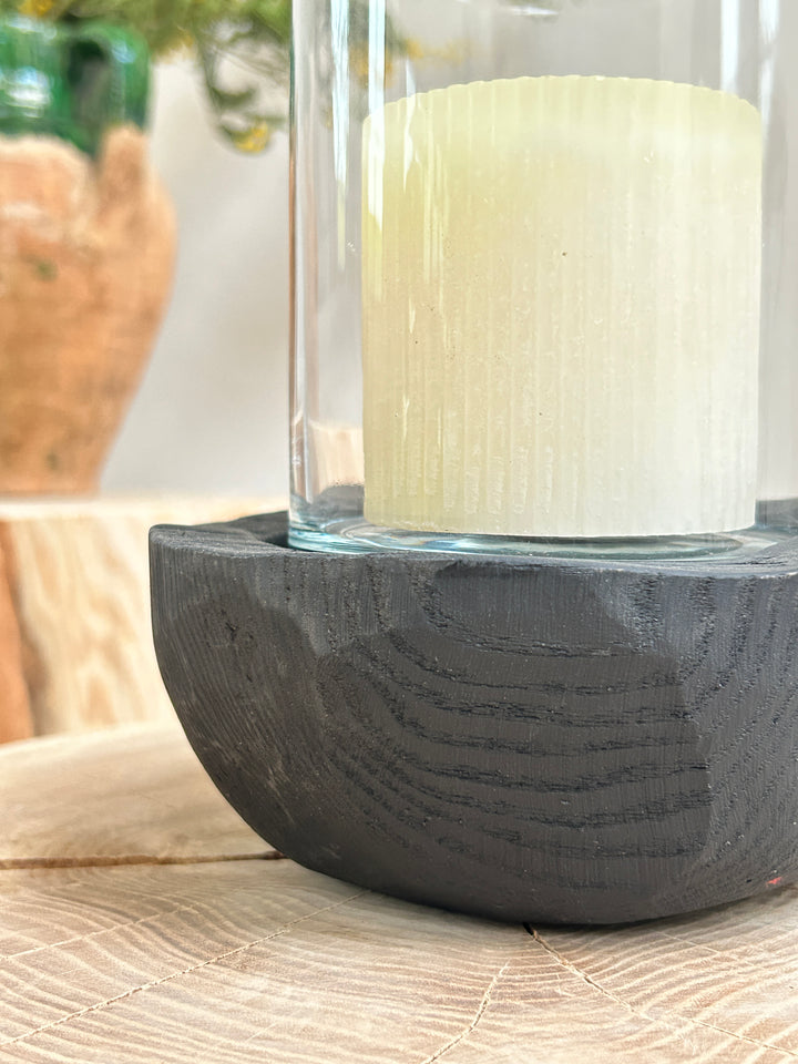 Small hurrican yakisugi wooden lantern