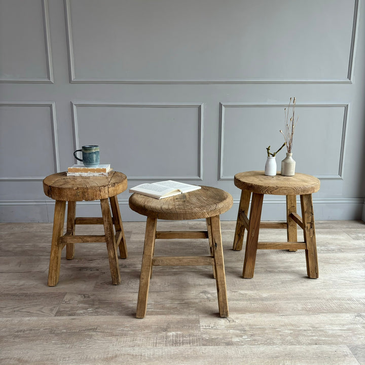 Small reclaimed elm round side table