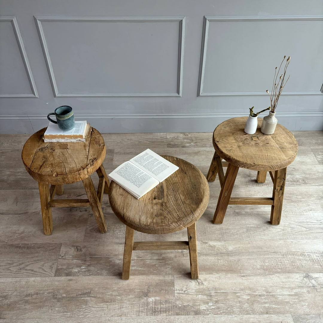 Small reclaimed elm round side table