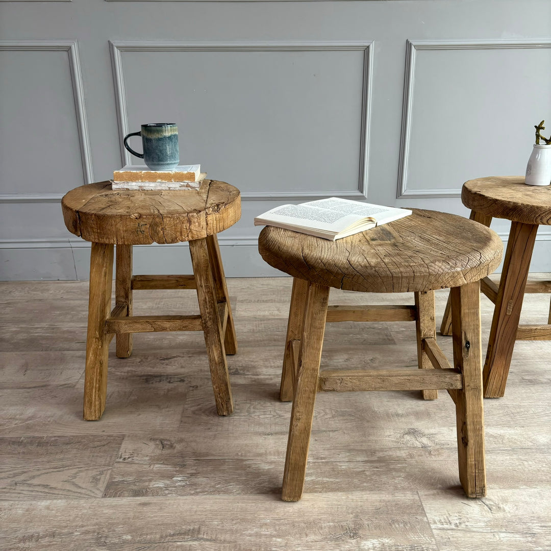 Small reclaimed elm round side table