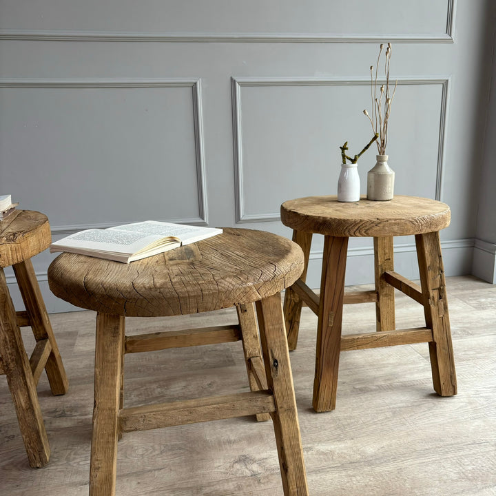 Small reclaimed elm round side table