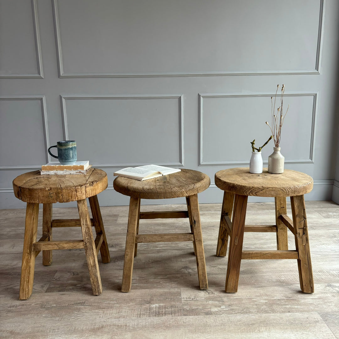 Small reclaimed elm round side table