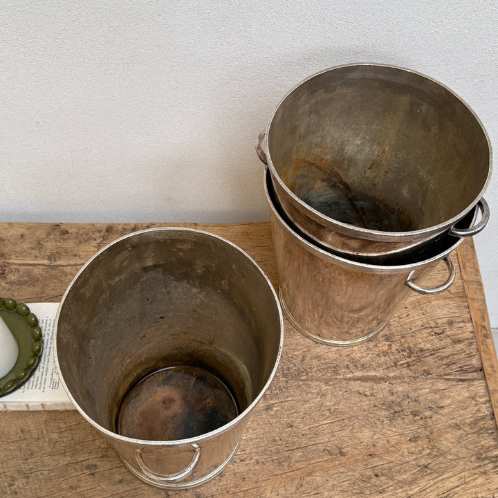 Solid Brass Silver Plated Vintage Ice Bucket 