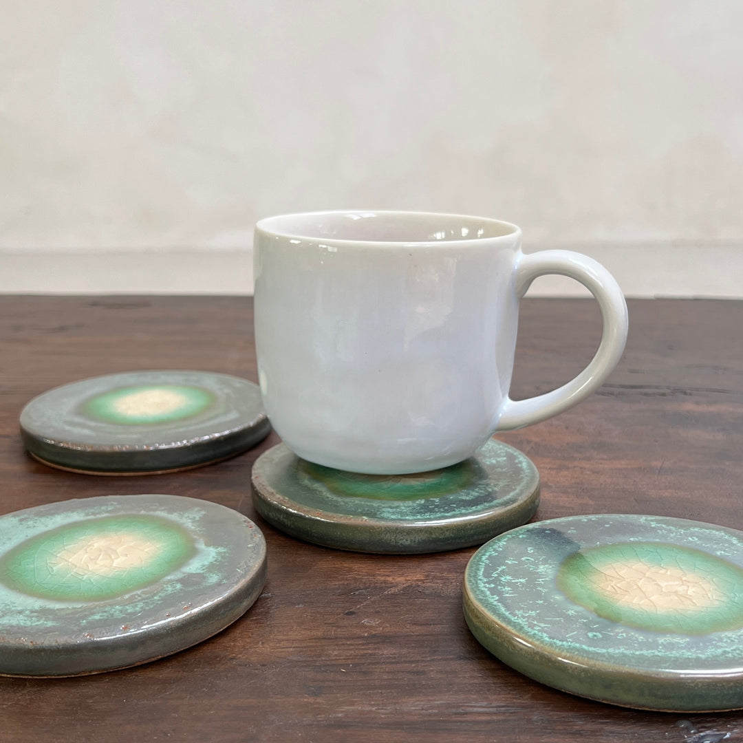 Stoneware Glazed Coasters Aqua