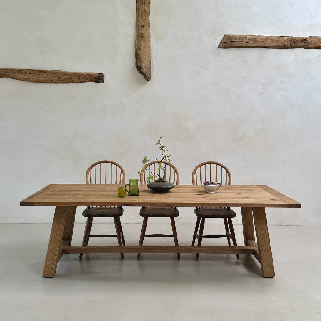 Suffolk 250cm solid reclaimed oak dining table comfortably seating eight