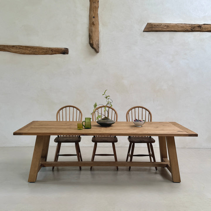 Suffolk 250cm solid reclaimed oak dining table comfortably seating eight