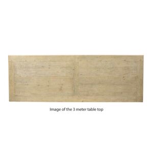 Overhead view of the 3 metre reclaimed pine dining tabletop showing its generous proportions and natural character