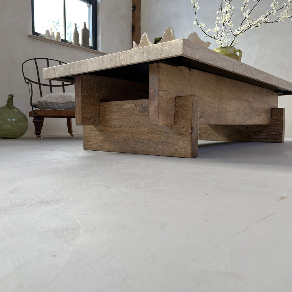 Travertine - Wood Coffee Table