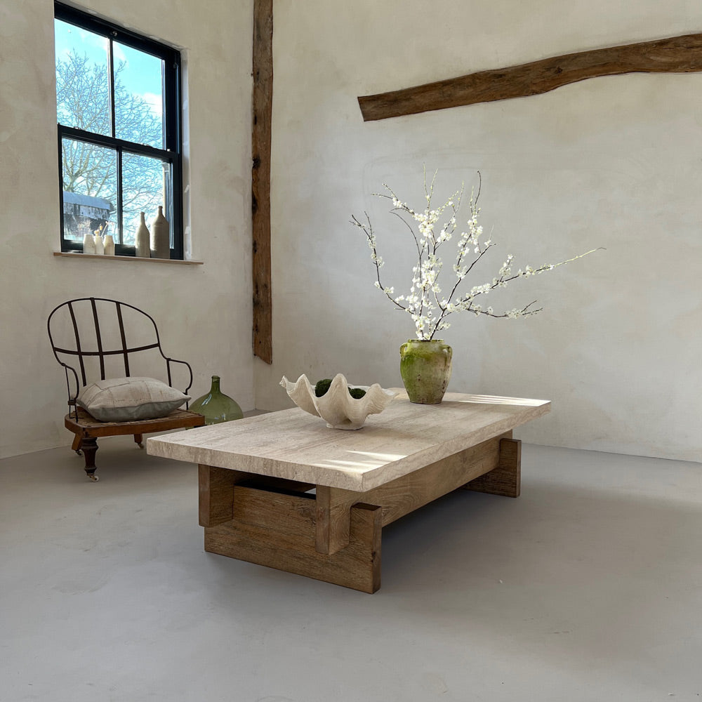 Travertine - Wood Coffee Table